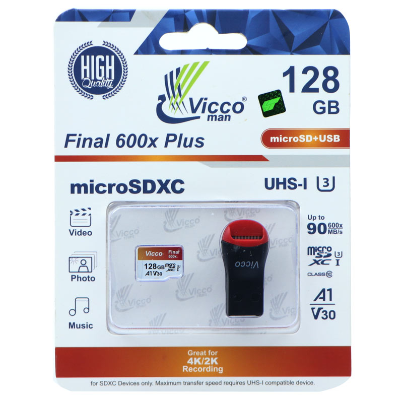 کارت حافظه micro SDXC ویکومن مدل 600X Plus ظرفیت 128گیگابایت