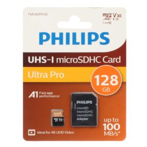 PHILIPS microSDHC & adapter UHS-I Ultra Pro U3 Class 10 V30 A1 - 100MB/s - 128GB