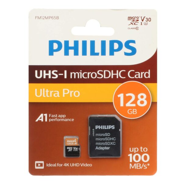 PHILIPS microSDHC & adapter UHS-I Ultra Pro U3 Class 10 V30 A1 - 100MB/s - 128GB