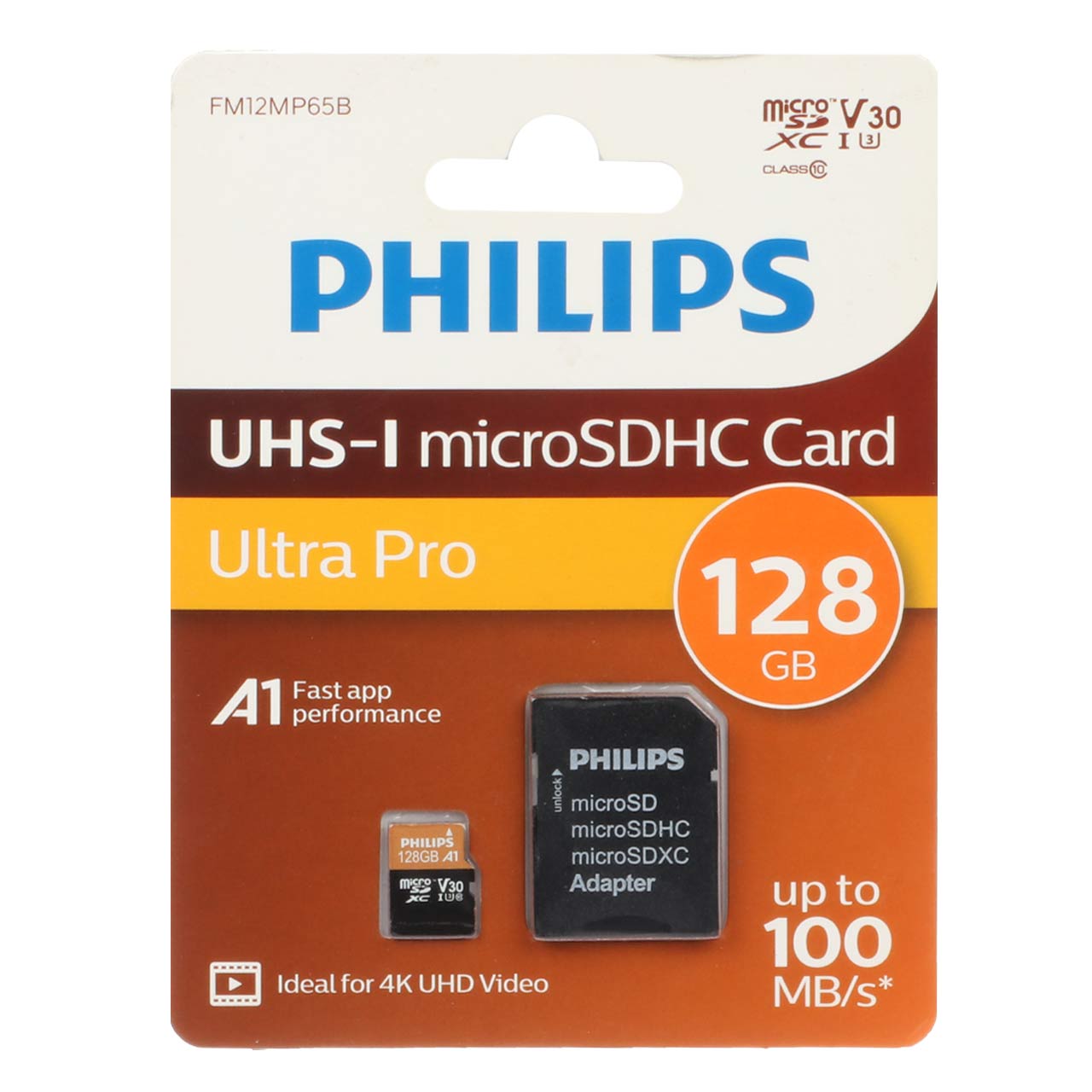 PHILIPS microSDHC & adapter UHS-I Ultra Pro U3 Class 10 V30 A1 - 100MB/s - 128GB