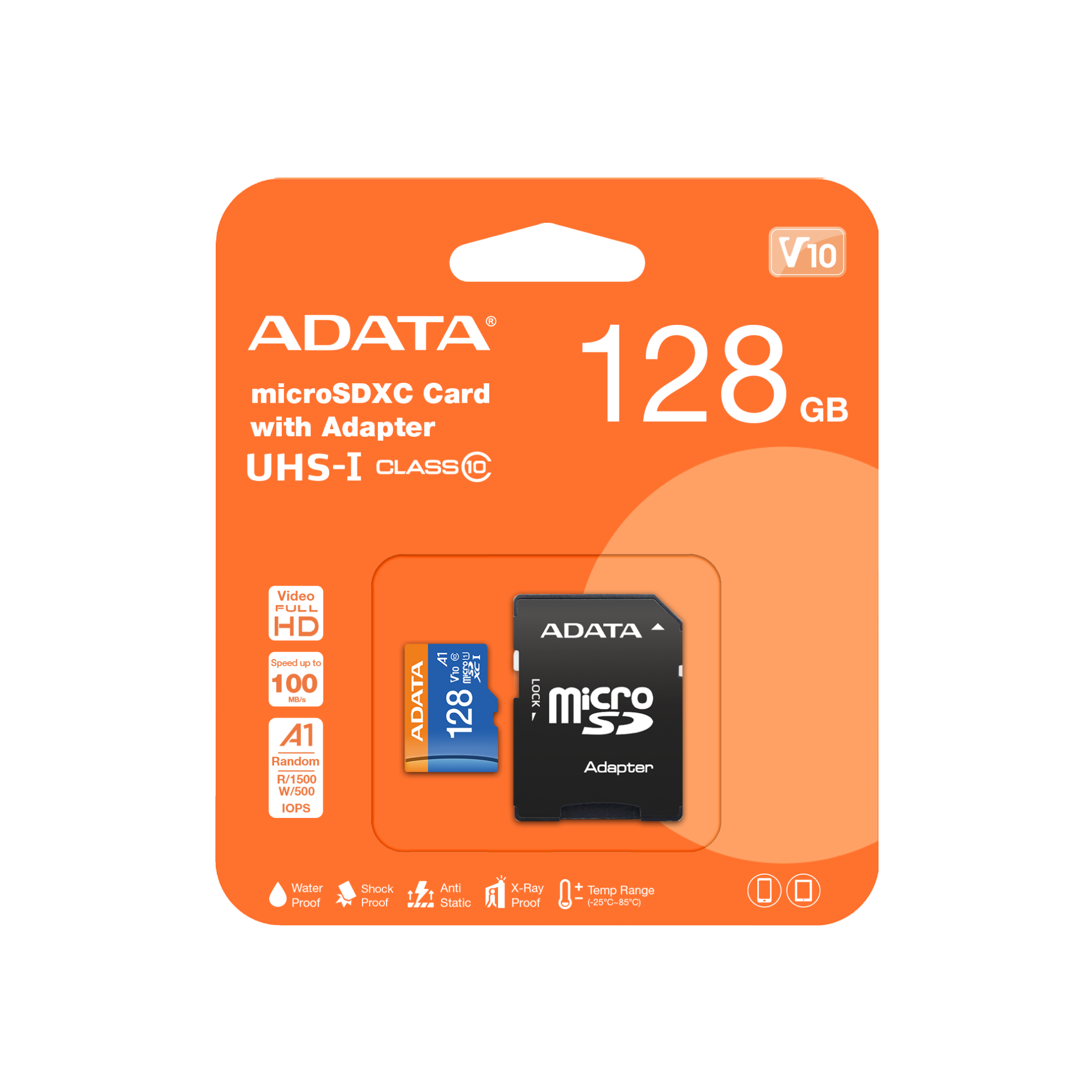 کارت حافظه 128 گیگابایت ای دیتا مدل ADATA MICRO SDXC UHS-I V۱۰ R۱۰۰W۲۵+ADP ۱۲۸G